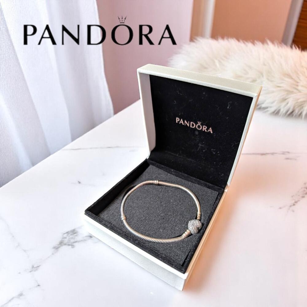 Pandora Sterling Silver Pave Barrel Clasp Snake Chain Bracelet – Box Included